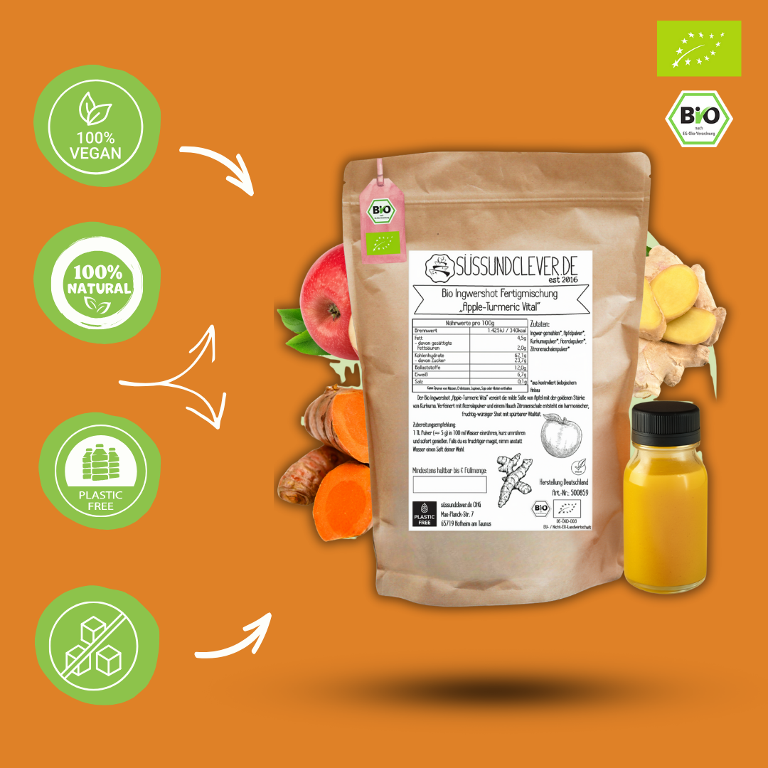 Bio Ingwershot Fertigmischung | "Apple-Turmeric Vital" | mit Kurkuma & Apfelpulver | 40 Shots
