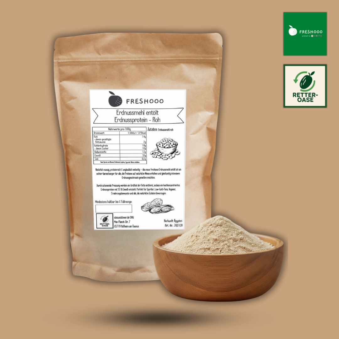 freshooo® Erdnussmehl entölt | Erdnussprotein - Roh | 55g Protein