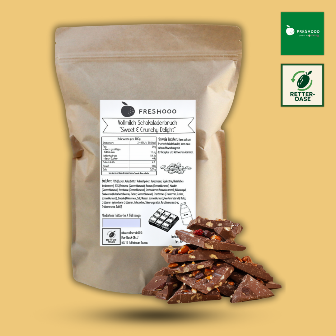 freshooo® VOLLMILCH Schokoladenbruch | "Sweet & Crunchy Delight" | 31% Kakaoanteil