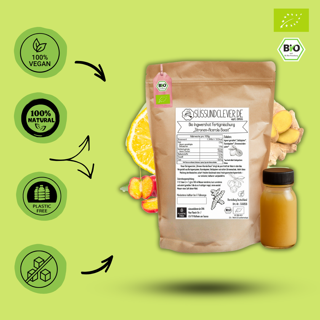 Bio Ingwershot Fertigmischung | "Zitronen-Acerola Boost" | mit Dattelsüße | 40 Shots