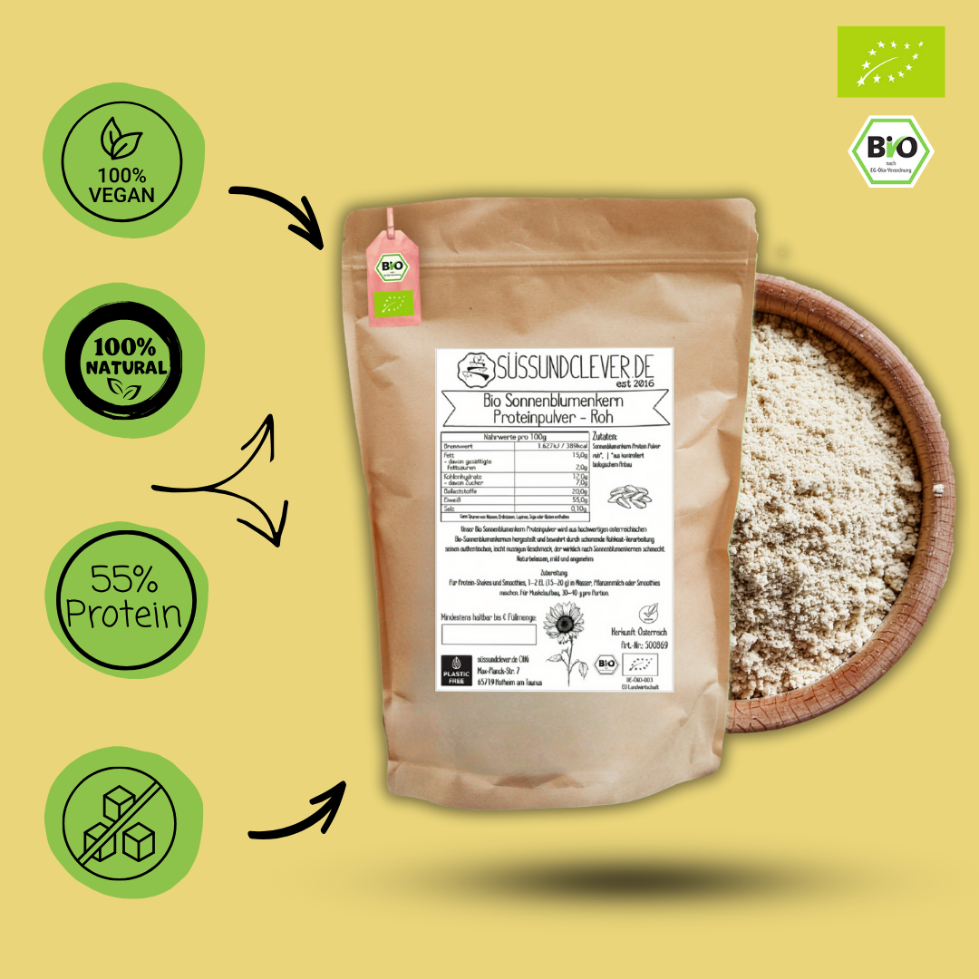 Bio Sonnenblumenkern Proteinpulver – 55 % Protein | roh | natürlicher Sonnenblumenkern-Geschmack