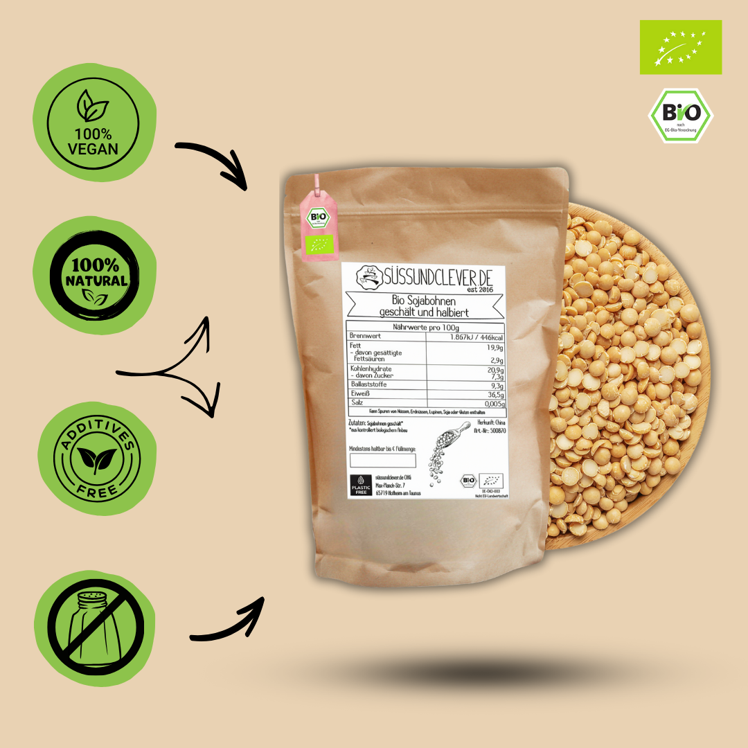 Bio Sojabohnen geschält & halbiert | Sojasplit | ideal für Tofu, Sojamilch, Currys, Bratlinge oder Pürees