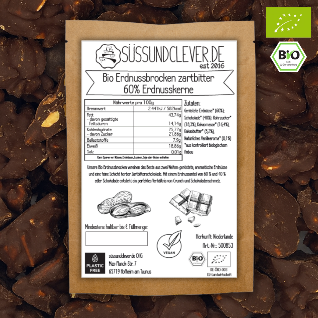 Bio Erdnussbrocken | schokolierte Erdnüsse | Zartbitter | vegan