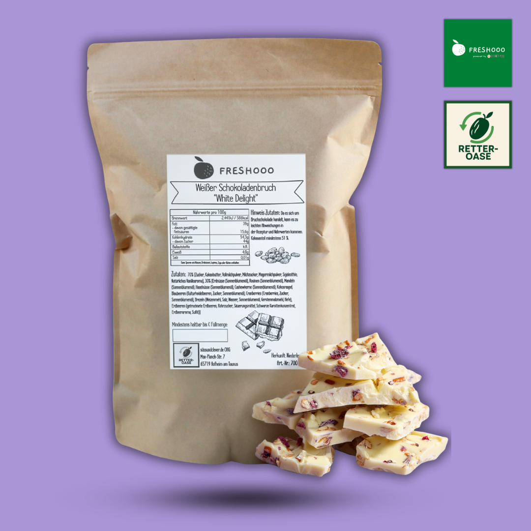 freshooo® WEIßER Schokoladenbruch | "White Delight" | mit Nuss-Frucht Crunch