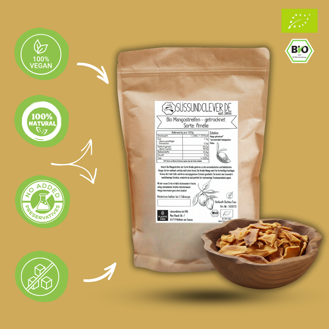 Bio Mangostreifen | Sorte: Amélie | getrocknet | Neue Ernte