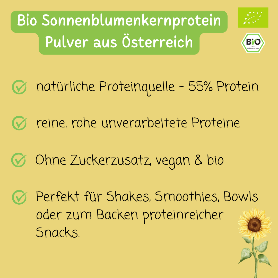 Bio Sonnenblumenkern Proteinpulver – 55 % Protein | roh | natürlicher Sonnenblumenkern-Geschmack