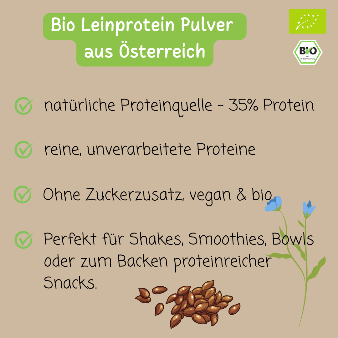 Bio Leinprotein Pulver | aus Österreich | 35 % pflanzliches Eiweiß