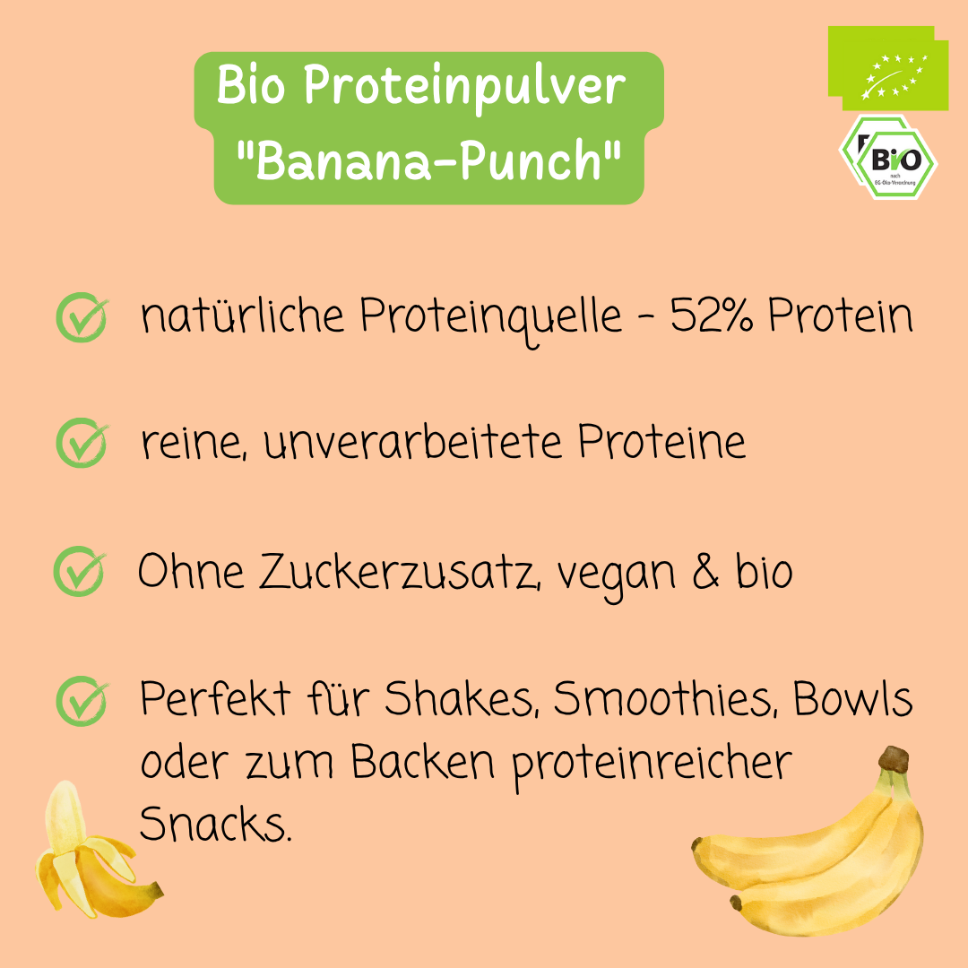 Bio Proteinpulver | "Banana-Punch" | Vegan & 52% Protein | mit Dattelsüße