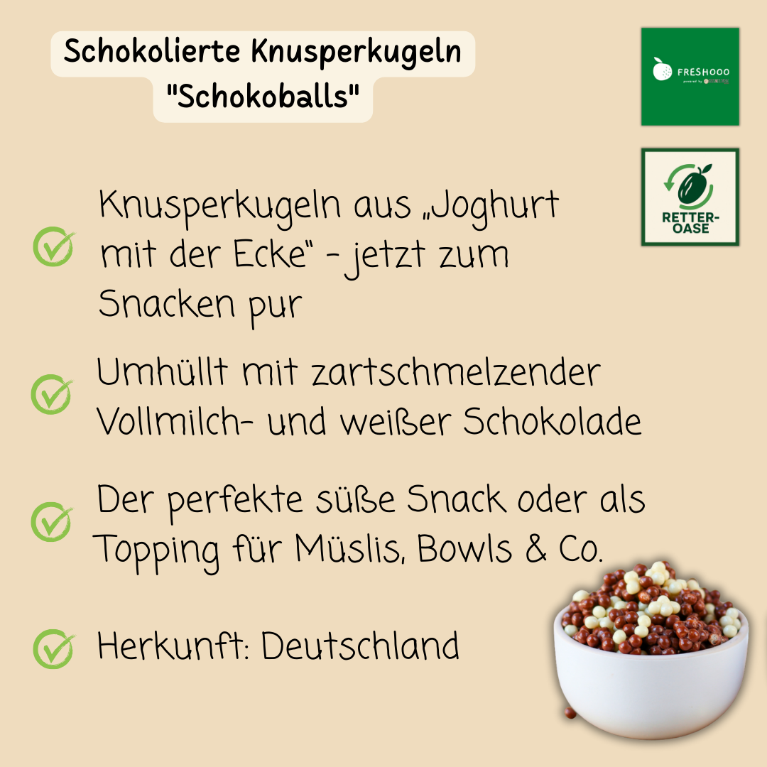 freshooo® Schokolierte Knusperkugeln | "Schokoballs" | Mischung aus Vollmilch- und weißer Schokolade