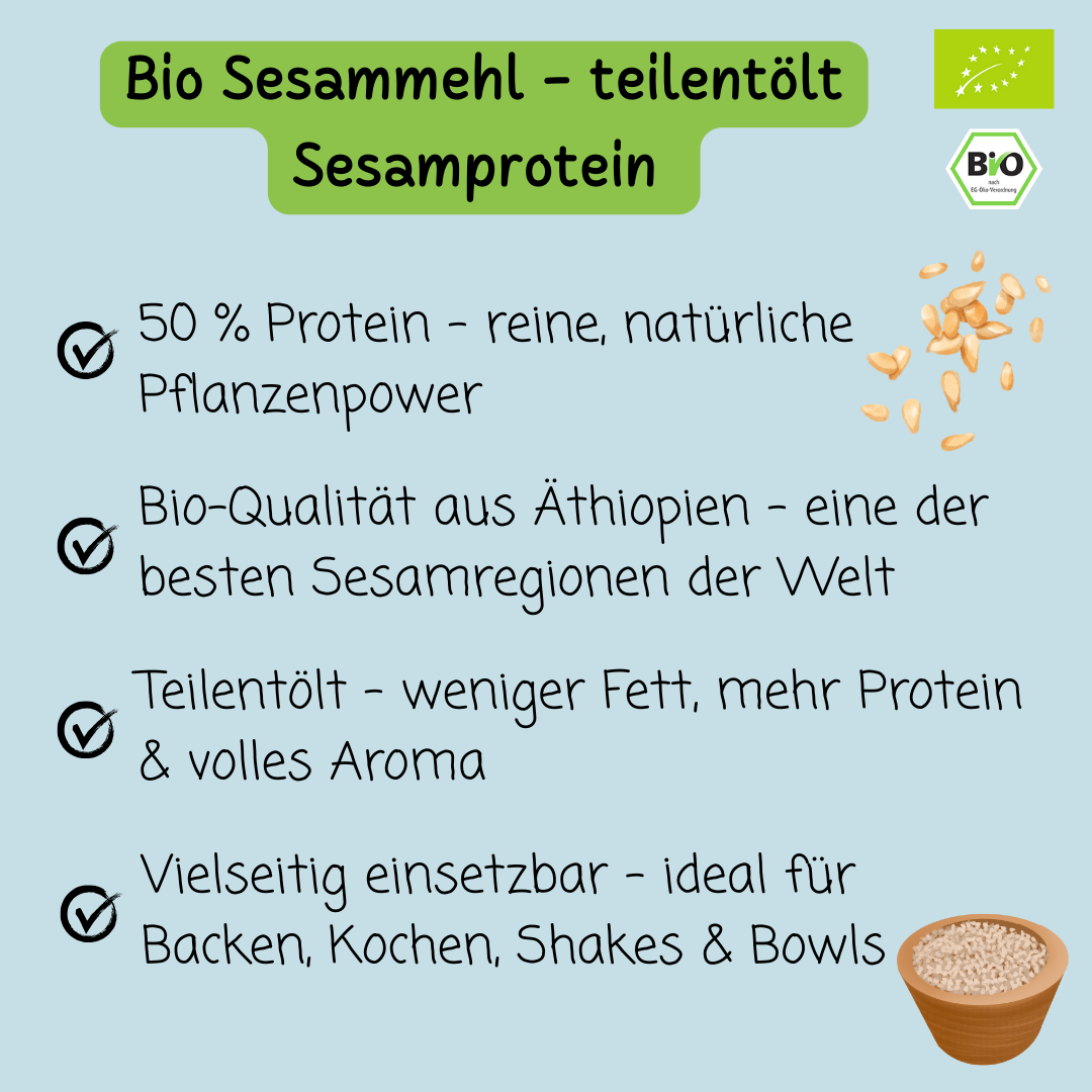 Bio Sesammehl | teilentölt | Sesamprotein | 50g Protein