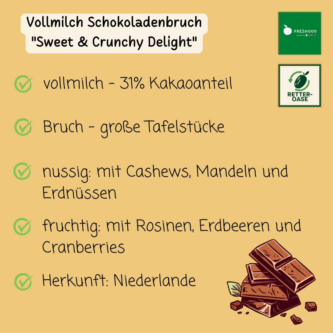freshooo® VOLLMILCH Schokoladenbruch | "Sweet & Crunchy Delight" | 31% Kakaoanteil