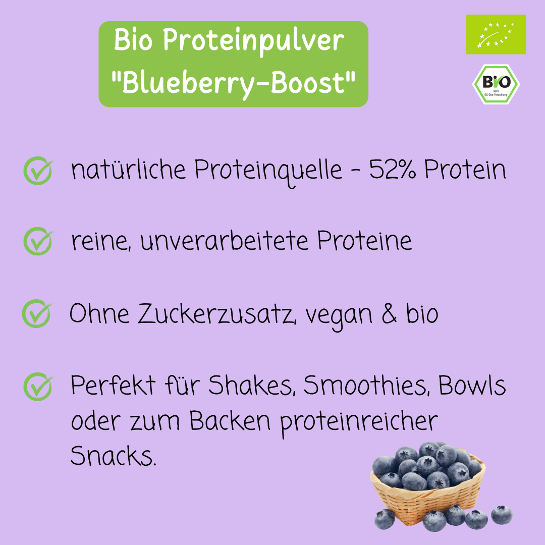 Bio Proteinpulver | "Blueberry-Boost" | Vegan & 52% Protein | mit Dattelsüße