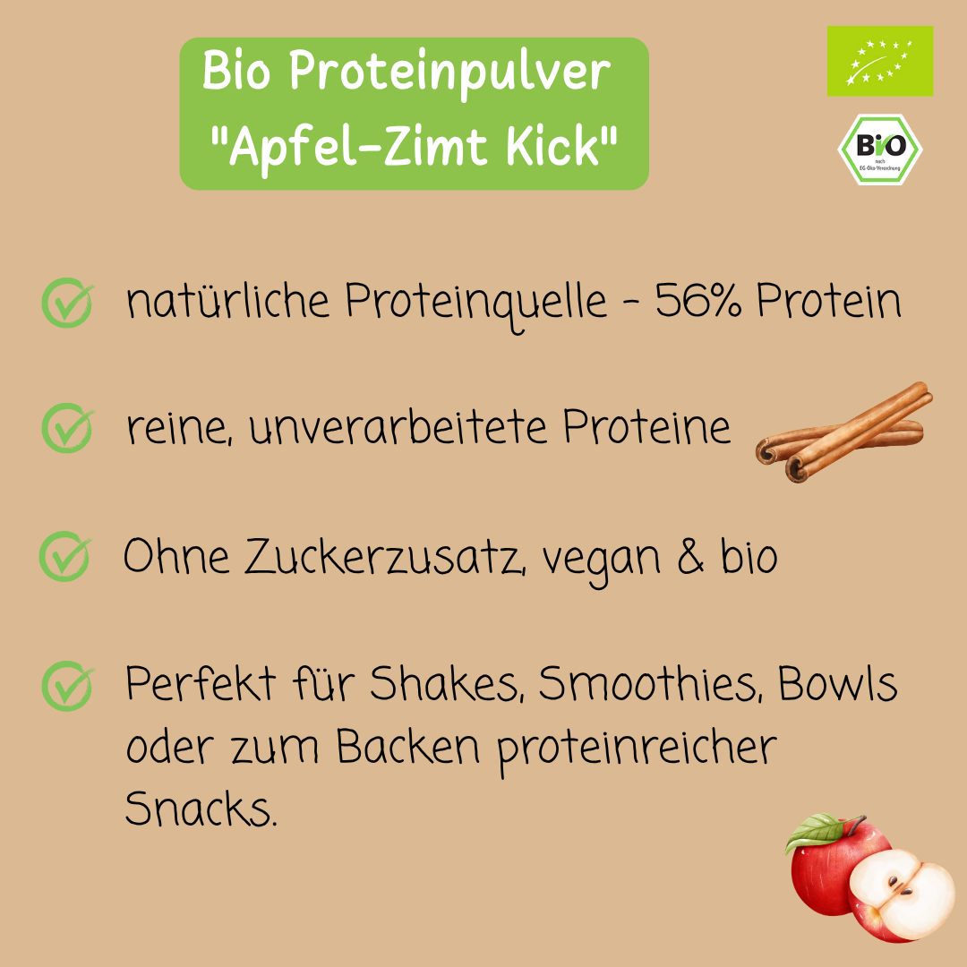 Bio Proteinpulver | "Apfel-Zimt-Kick" | Vegan & 56% Protein | mit Dattelsüße
