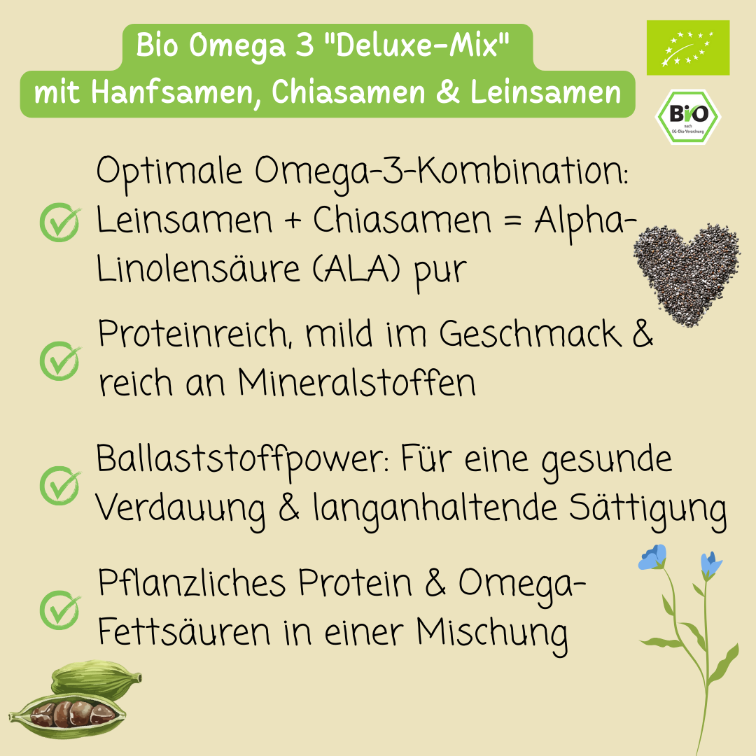 Bio Omega 3 "Deluxe-Mix" | mit Hanfsamen, Chiasamen & Leinsamen