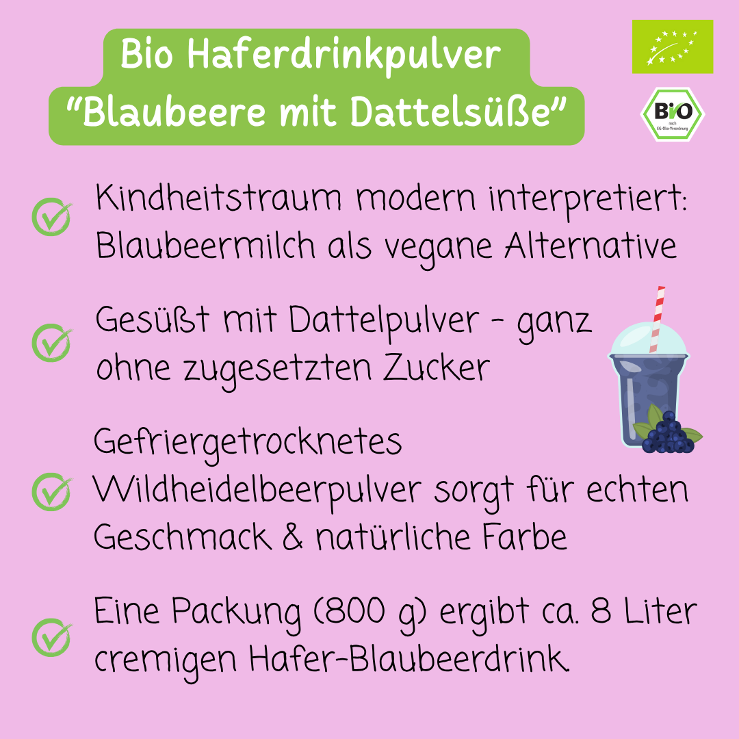 Bio Haferdrinkpulver | Blaubeere mit Dattelsüße | vegan