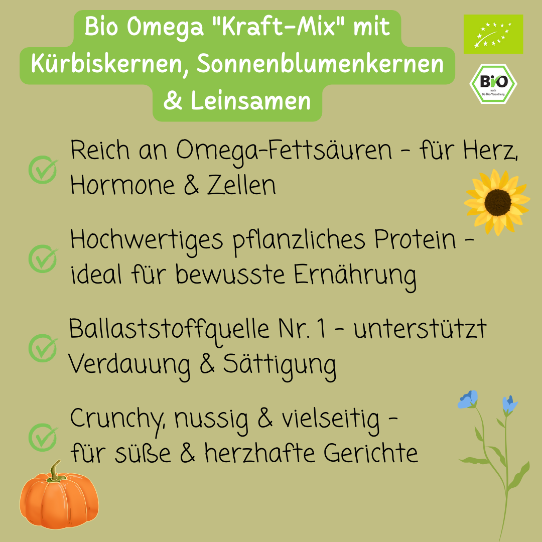 Bio Omega "Kraft-Mix" | mit Kürbiskernen, Sonnenblumenkernen & Leinsamen