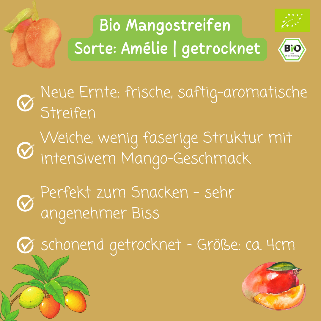 Bio Mangostreifen | Sorte: Amélie | getrocknet | Neue Ernte