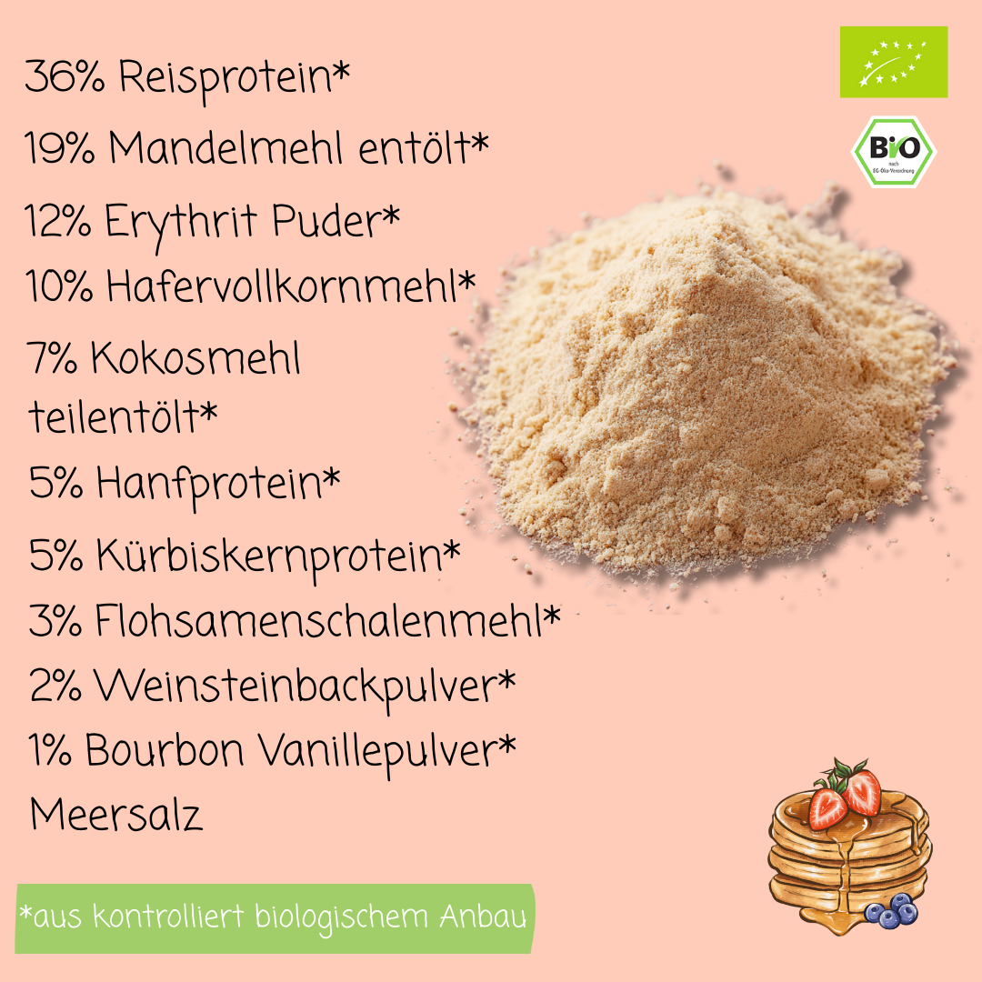 Bio Protein Pancake-Mischung „Bourbon Vanille“ | 59% Protein | ohne Zuckerzusatz | vegan