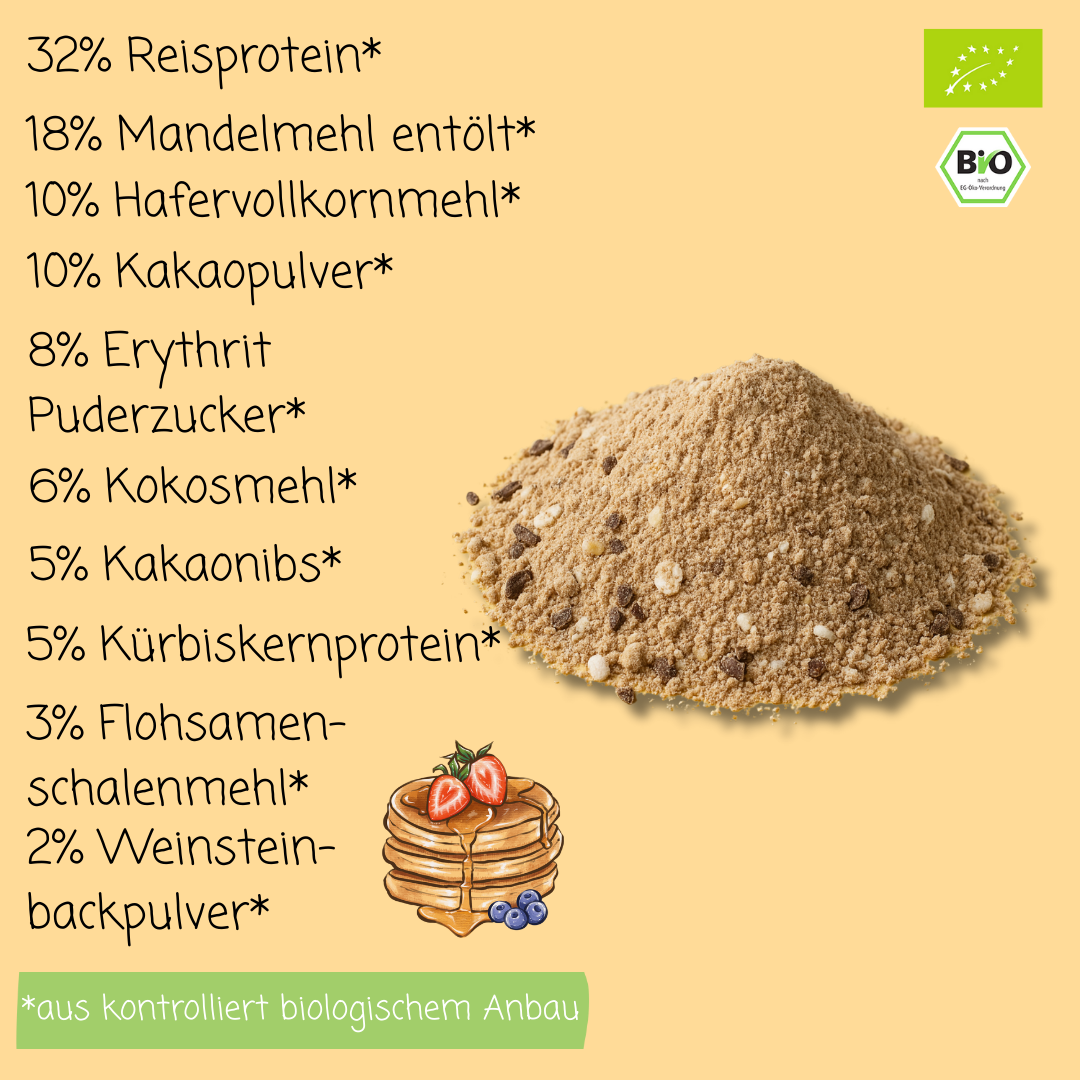 Bio Protein Pancake-Mischung „Double Choco Crunch“ | 44% Protein | ohne Zuckerzusatz | vegan