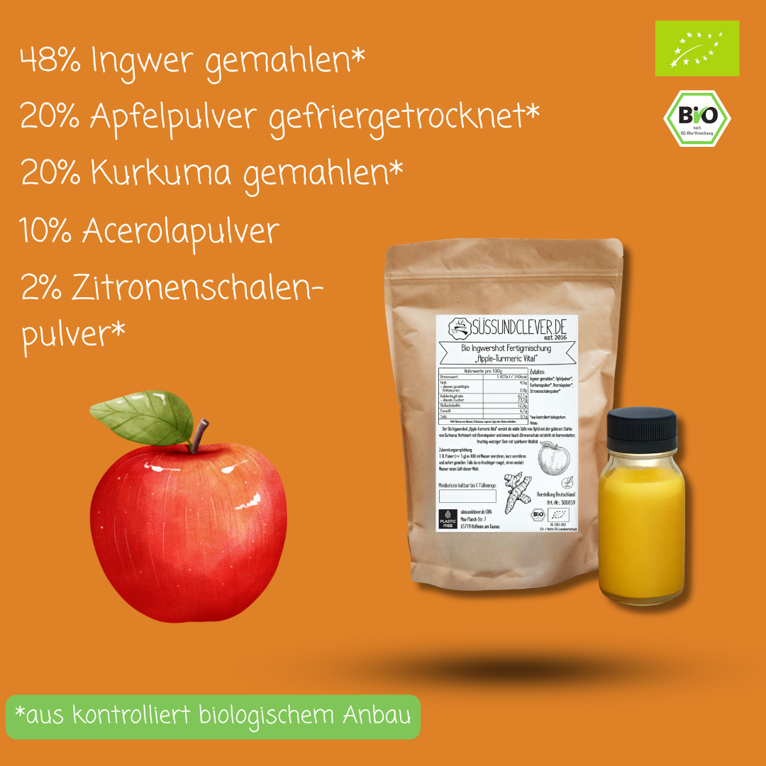 Bio Ingwershot Fertigmischung | "Apple-Turmeric Vital" | mit Kurkuma & Apfelpulver | 40 Shots