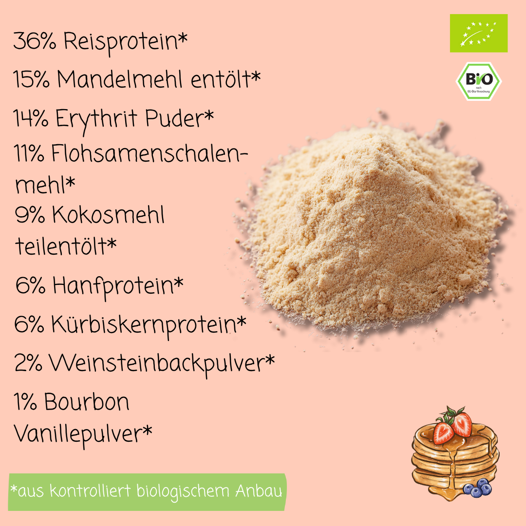 Bio Protein Pancake- & Waffelmischung „Bourbon Vanille“ | 56% Protein | ohne Zuckerzusatz | vegan