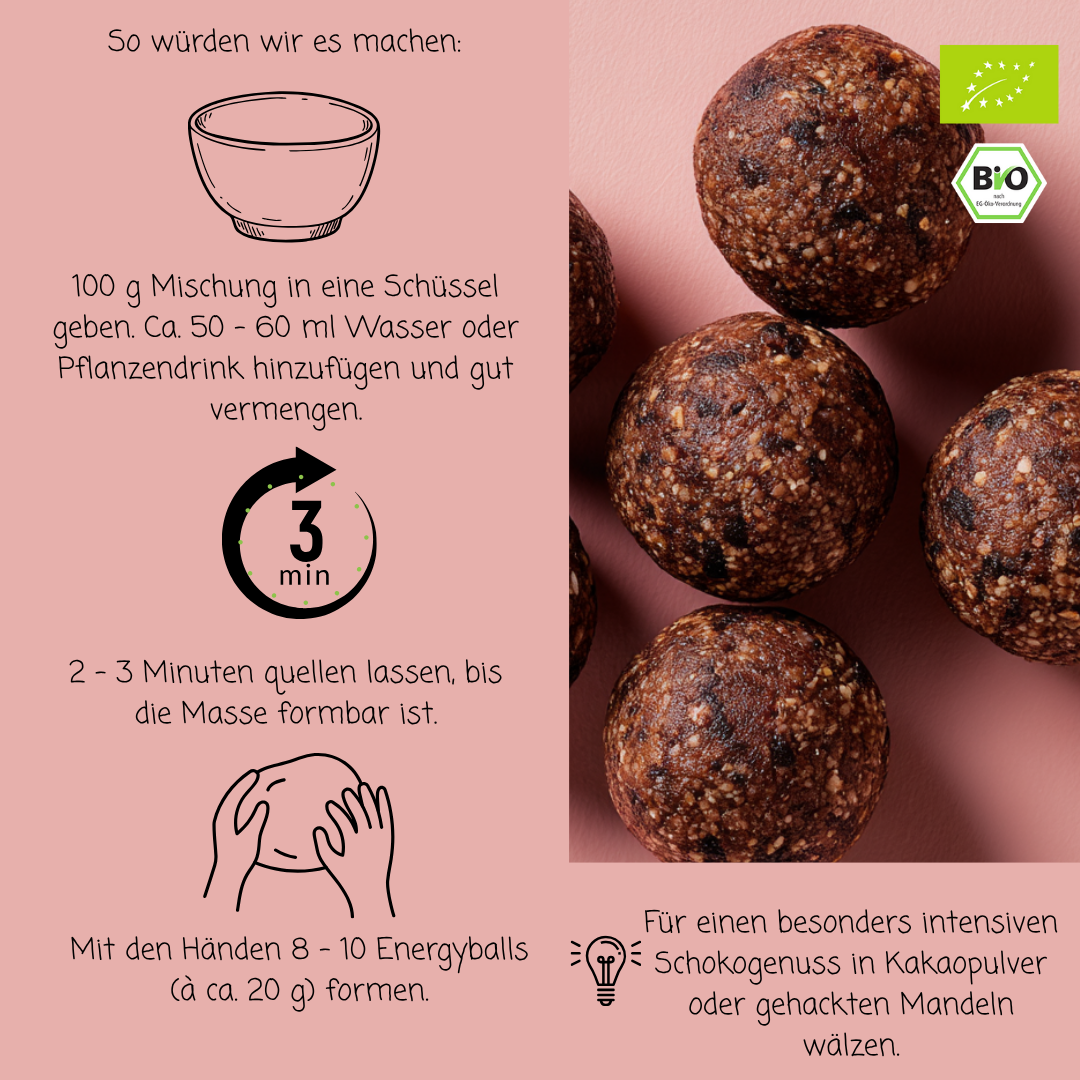 Bio RAW-Energyballs Fertigmischung | "Dattel-Choco Crunch" | vegan & ohne Zuckerzusatz