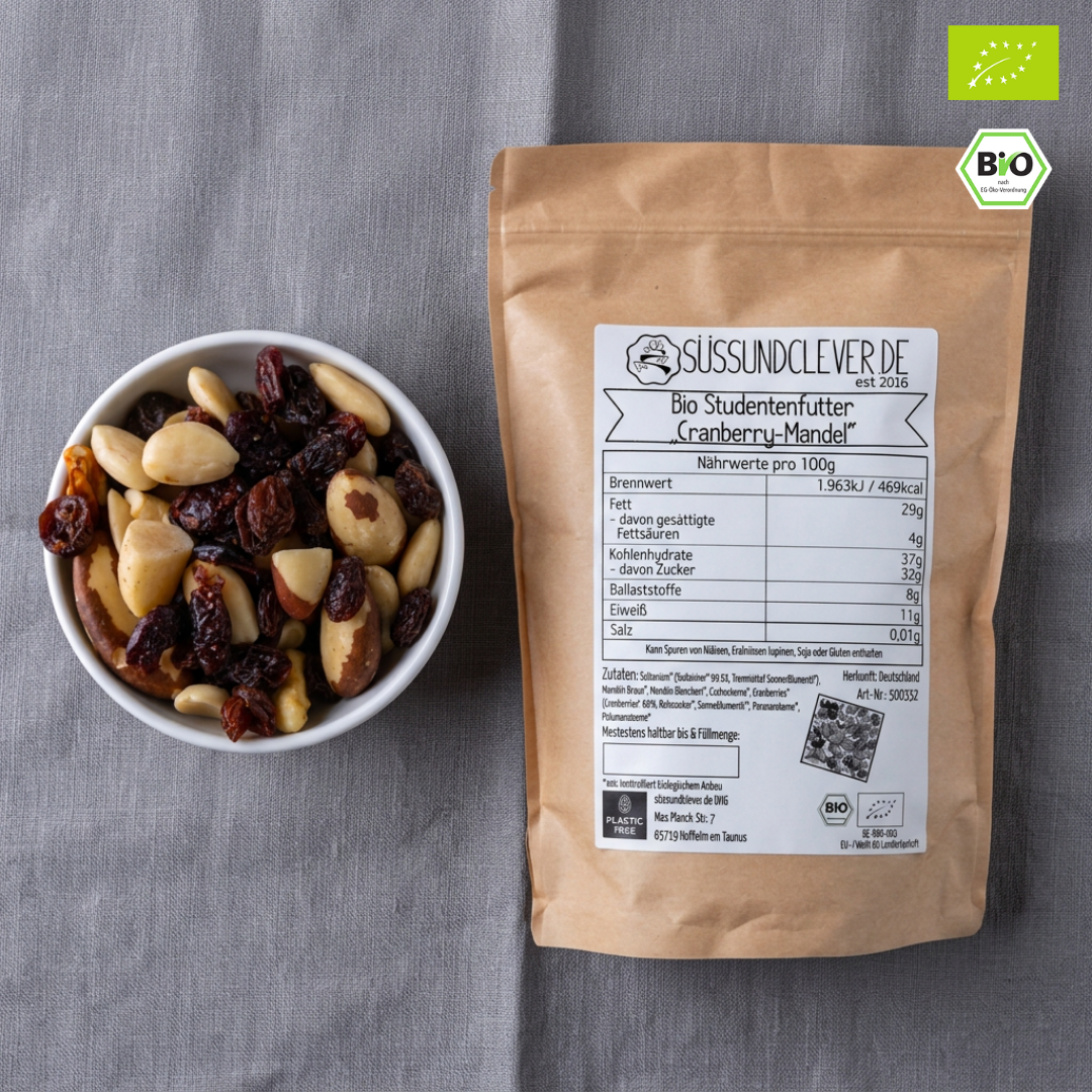 Bio Studentenfutter „Cranberry-Mandel“ | mit Pekannusskernen | fruchtig & knackig