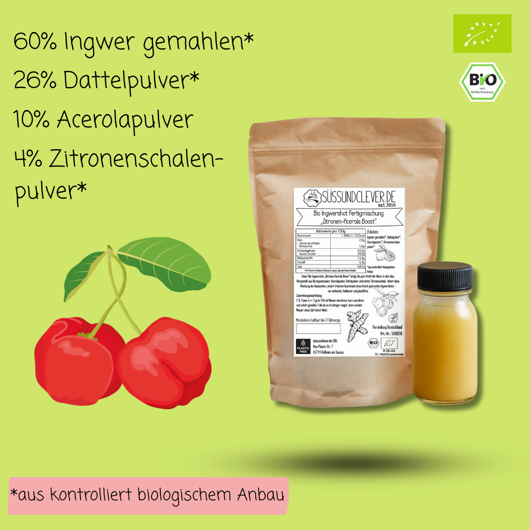 Bio Ingwershot Fertigmischung | "Zitronen-Acerola Boost" | mit Dattelsüße | 40 Shots