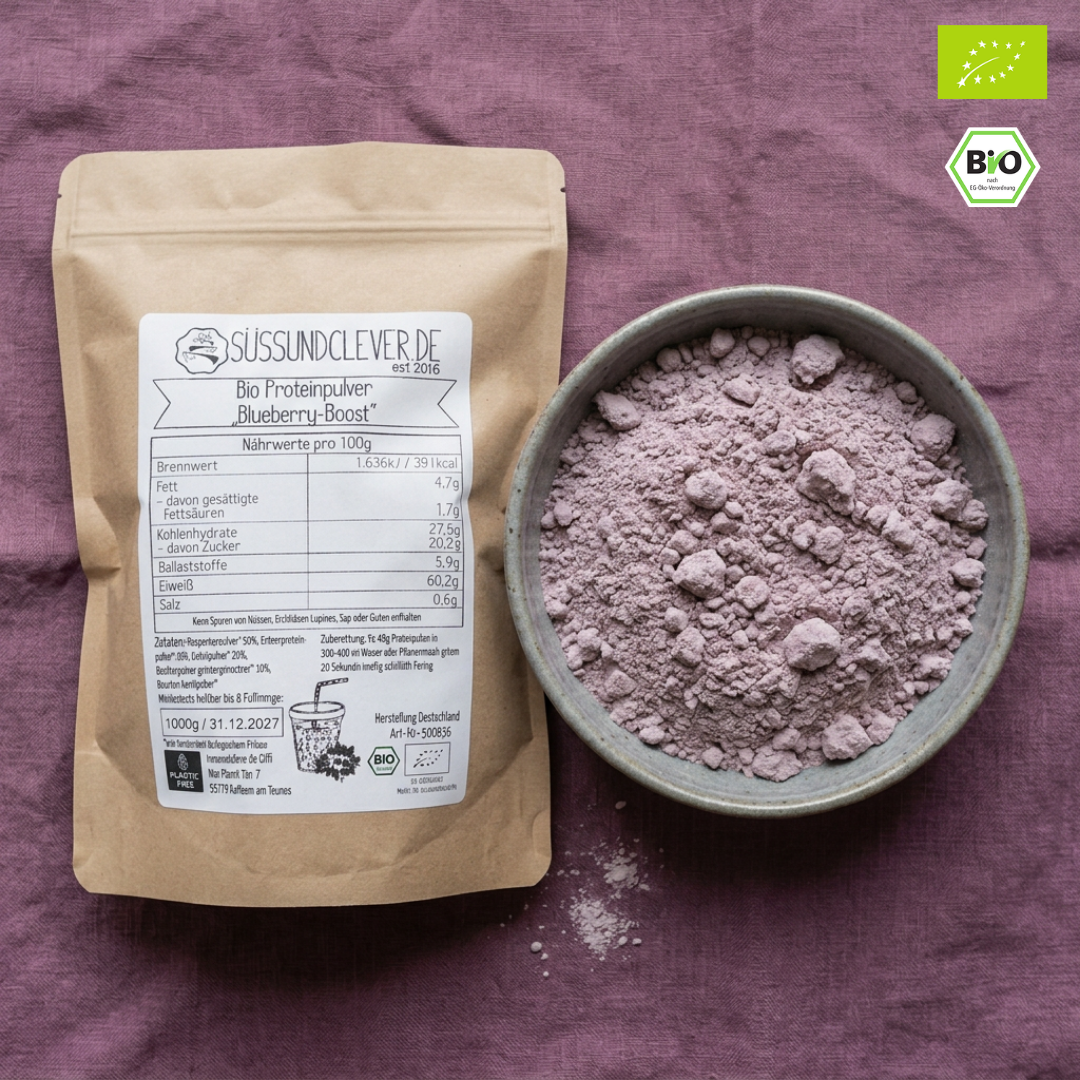 Bio Proteinpulver | "Blueberry-Boost" | Vegan & 52% Protein | mit Dattelsüße
