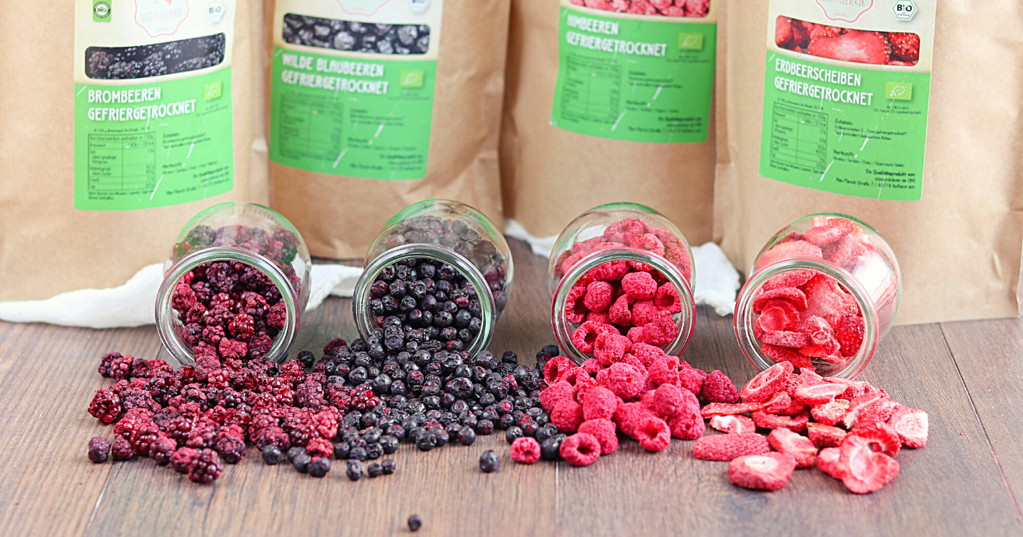 Bio Beeren-Set: "4-Love" | 4 x 150g | Erdbeeren, Himbeeren, Blaubeeren & Brombeeren