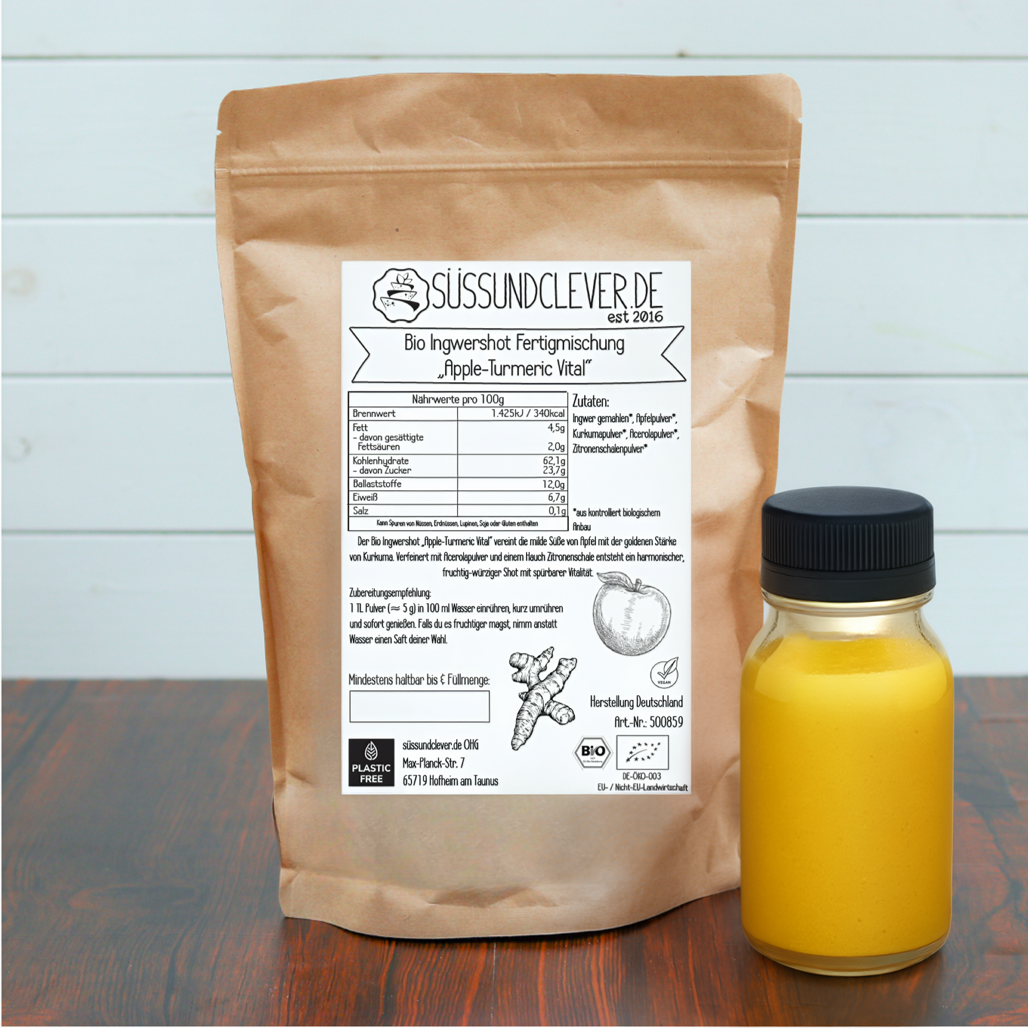 Bio Ingwershot Fertigmischung | "Apple-Turmeric Vital" | mit Kurkuma & Apfelpulver | 40 Shots