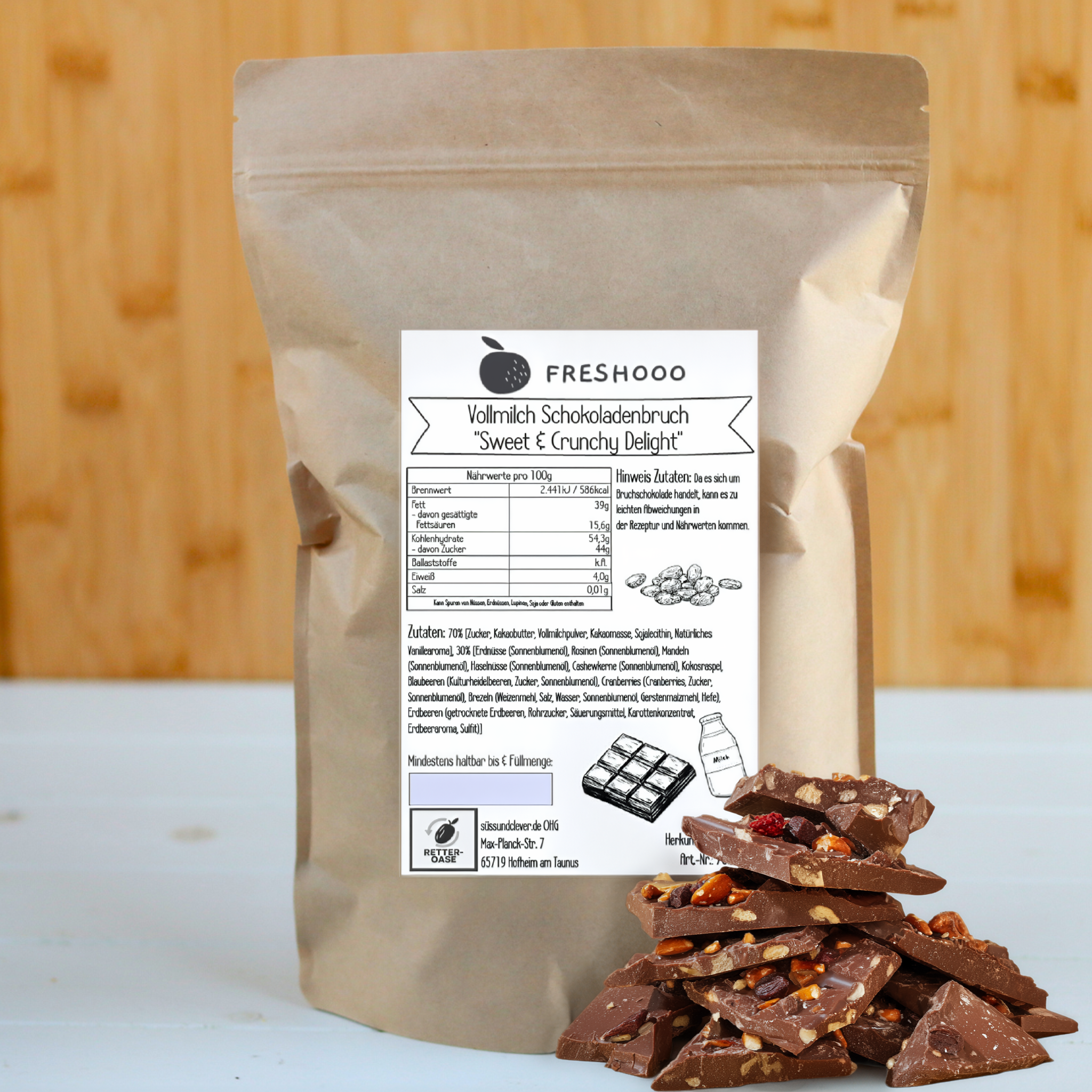 freshooo® VOLLMILCH Schokoladenbruch | "Sweet & Crunchy Delight" | 31% Kakaoanteil
