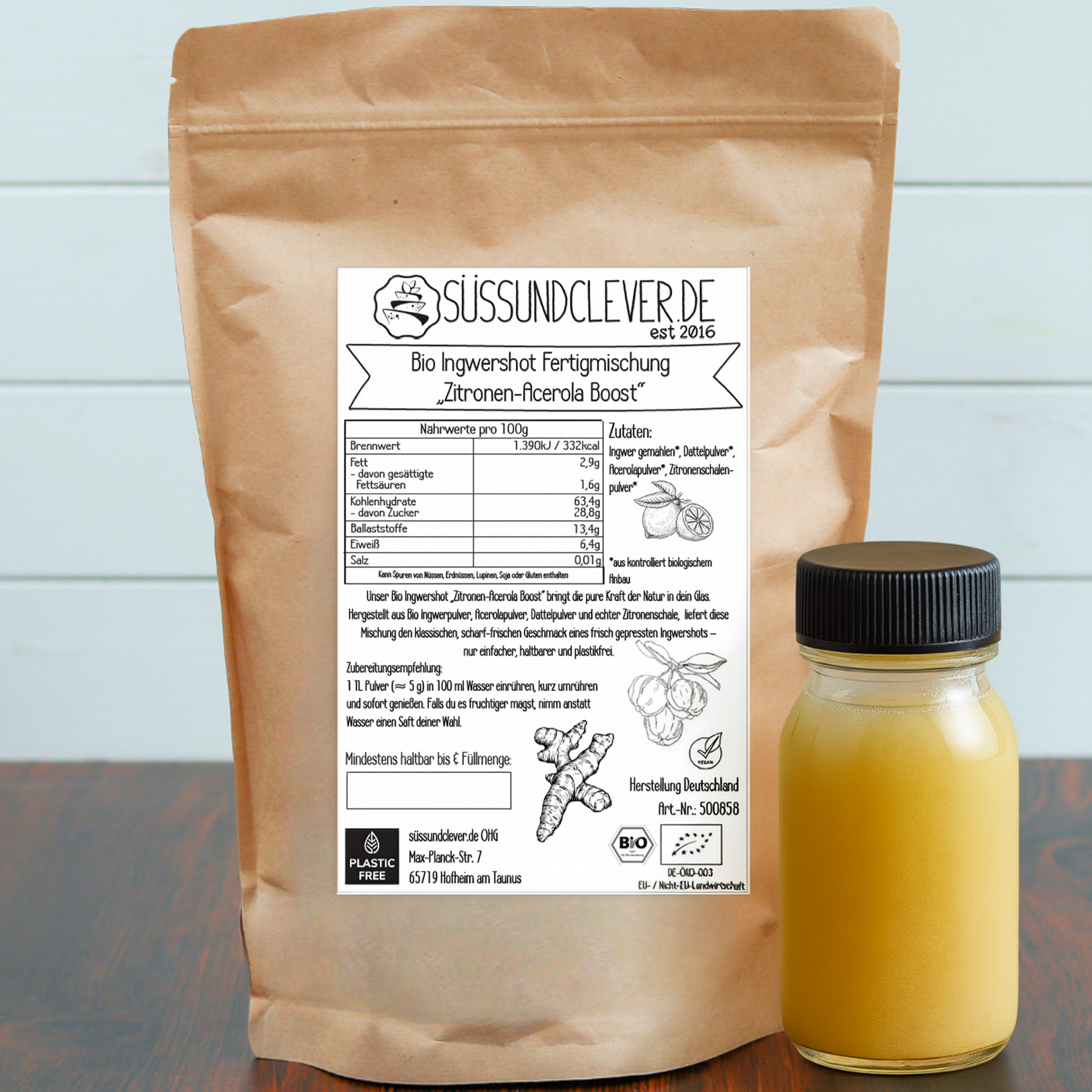 Bio Ingwershot Fertigmischung | "Zitronen-Acerola Boost" | mit Dattelsüße | 40 Shots