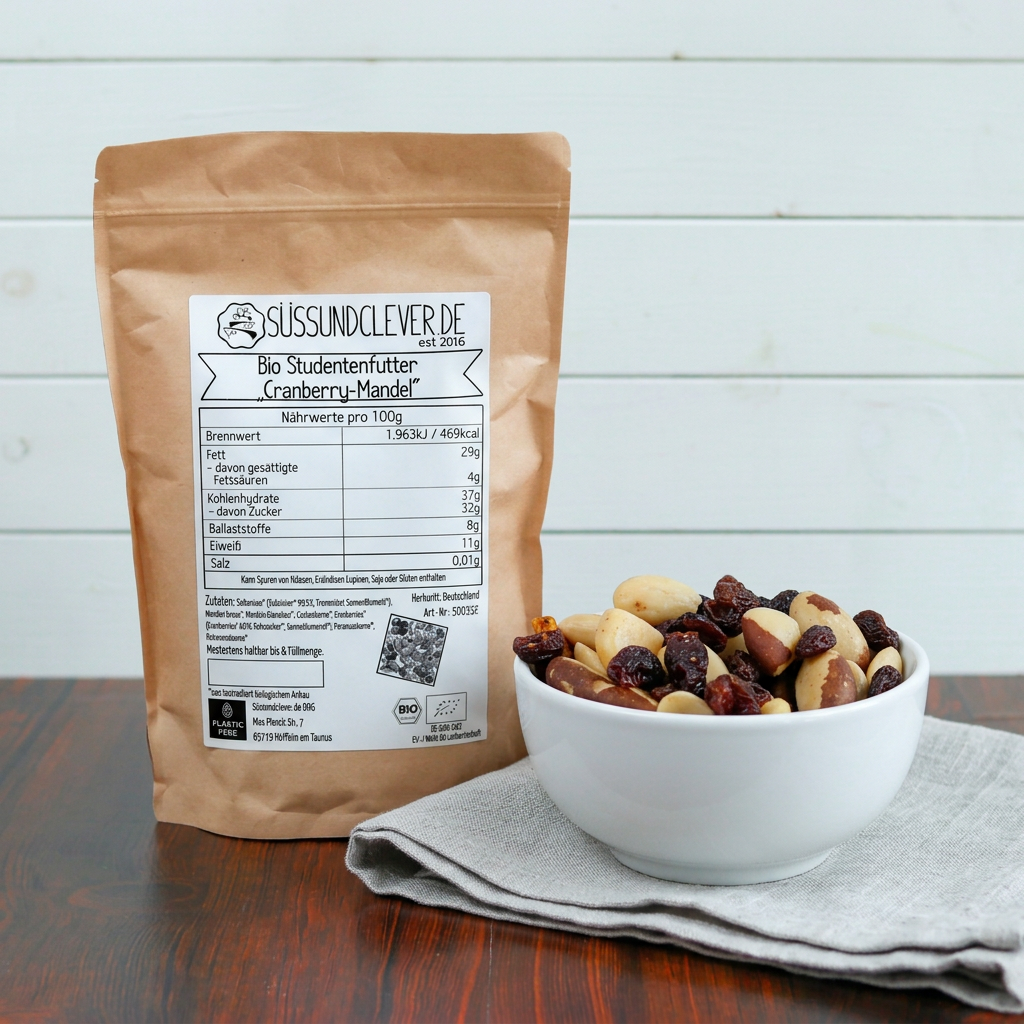 Bio Studentenfutter „Cranberry-Mandel“ | mit Pekannusskernen | fruchtig & knackig