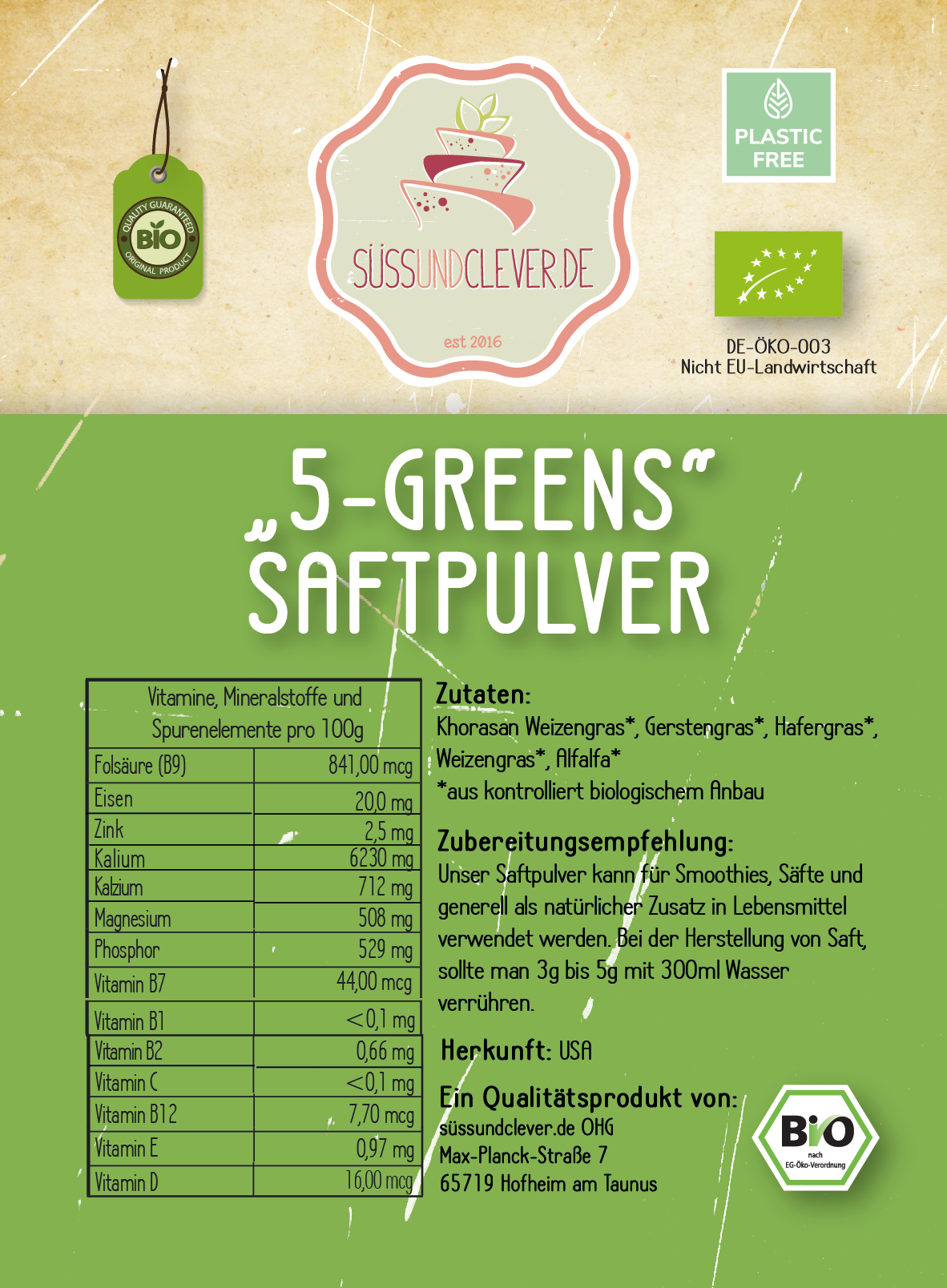 Bio "5-Greens" Saftpulver | Rohkost