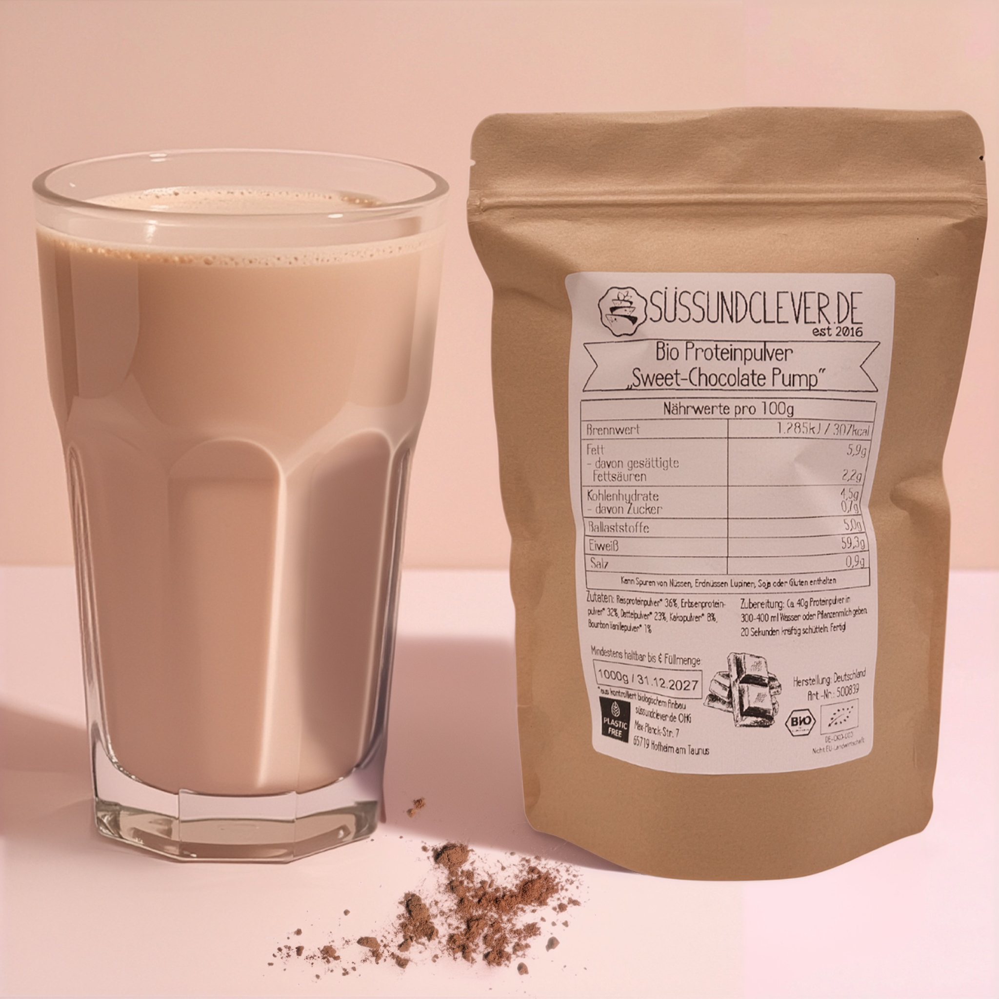 Bio Proteinpulver | "Sweet-Chocolate-Pump" | Vegan & 60% Protein | mit Dattelsüße