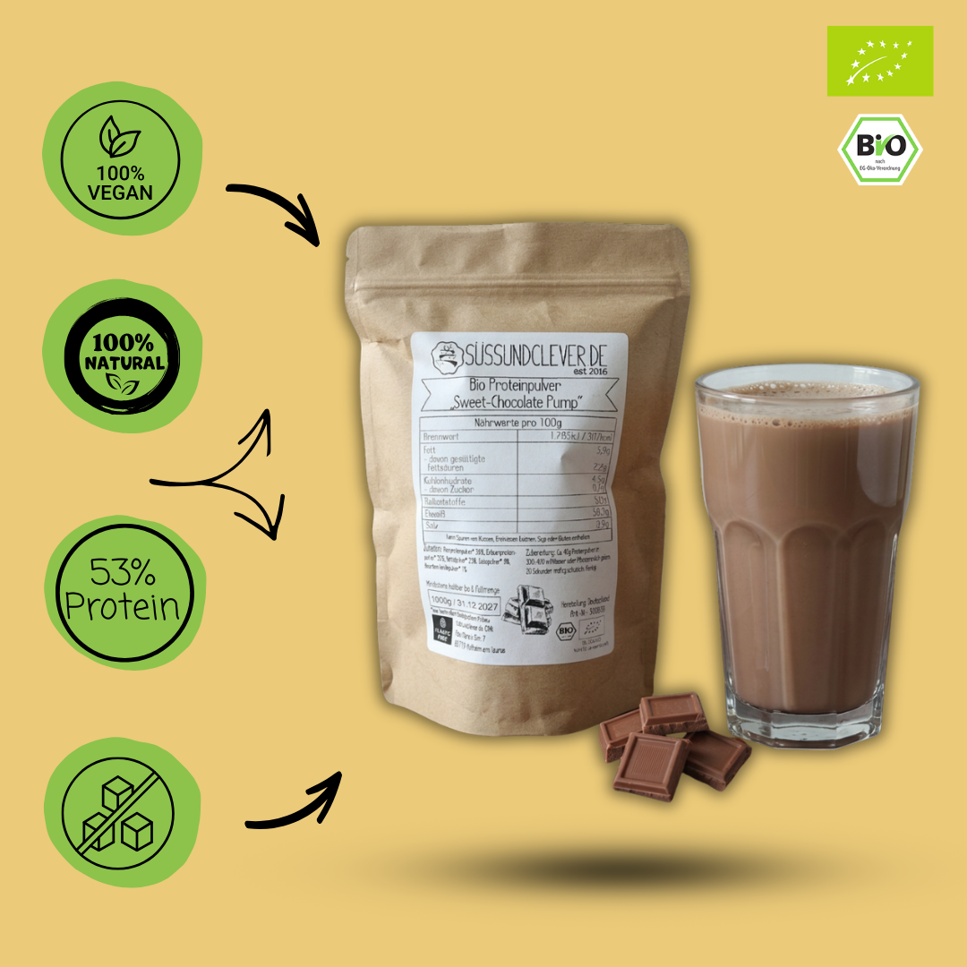 Bio Proteinpulver | "Sweet-Chocolate-Pump" | Vegan & 53% Protein | mit Dattelsüße