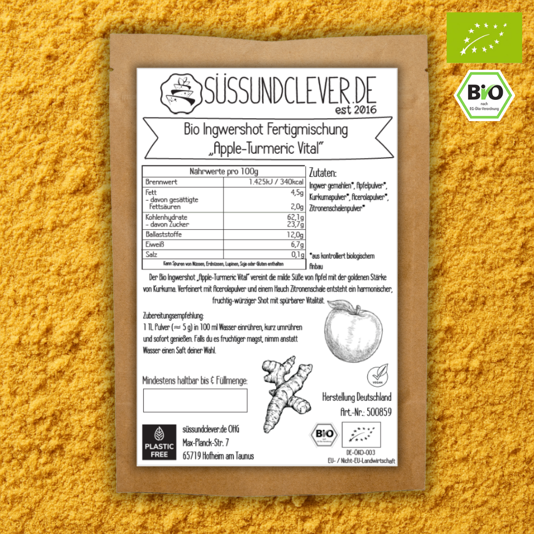 Bio Ingwershot Fertigmischung | "Apple-Turmeric Vital" | mit Kurkuma & Apfelpulver | 40 Shots