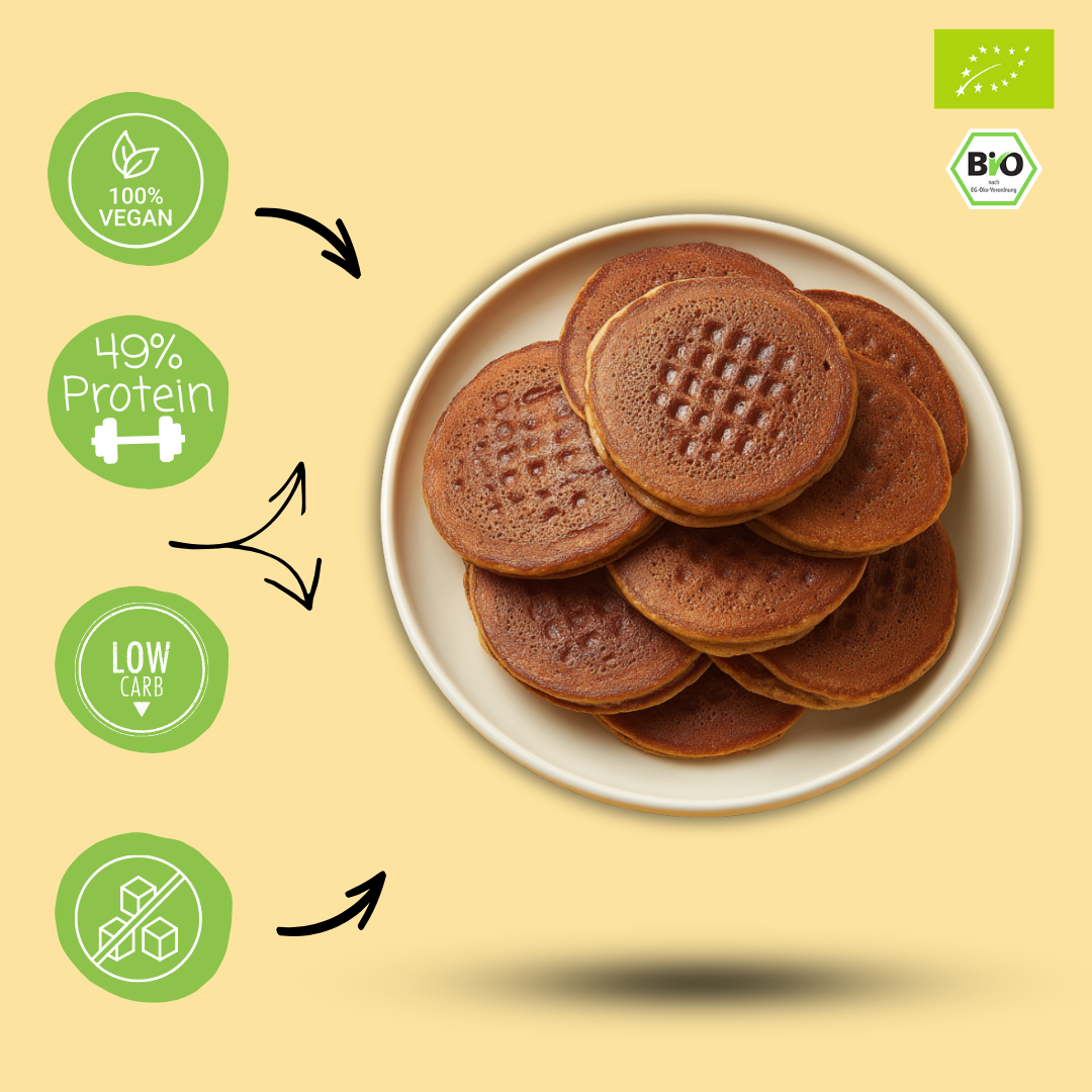 Bio Protein Pancake- & Waffelmischung „Double Choco Crunch“ | 49% Protein | ohne Zuckerzusatz | vegan