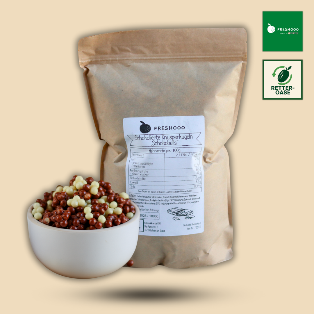 freshooo® Schokolierte Knusperkugeln | "Schokoballs" | Mischung aus Vollmilch- und weißer Schokolade