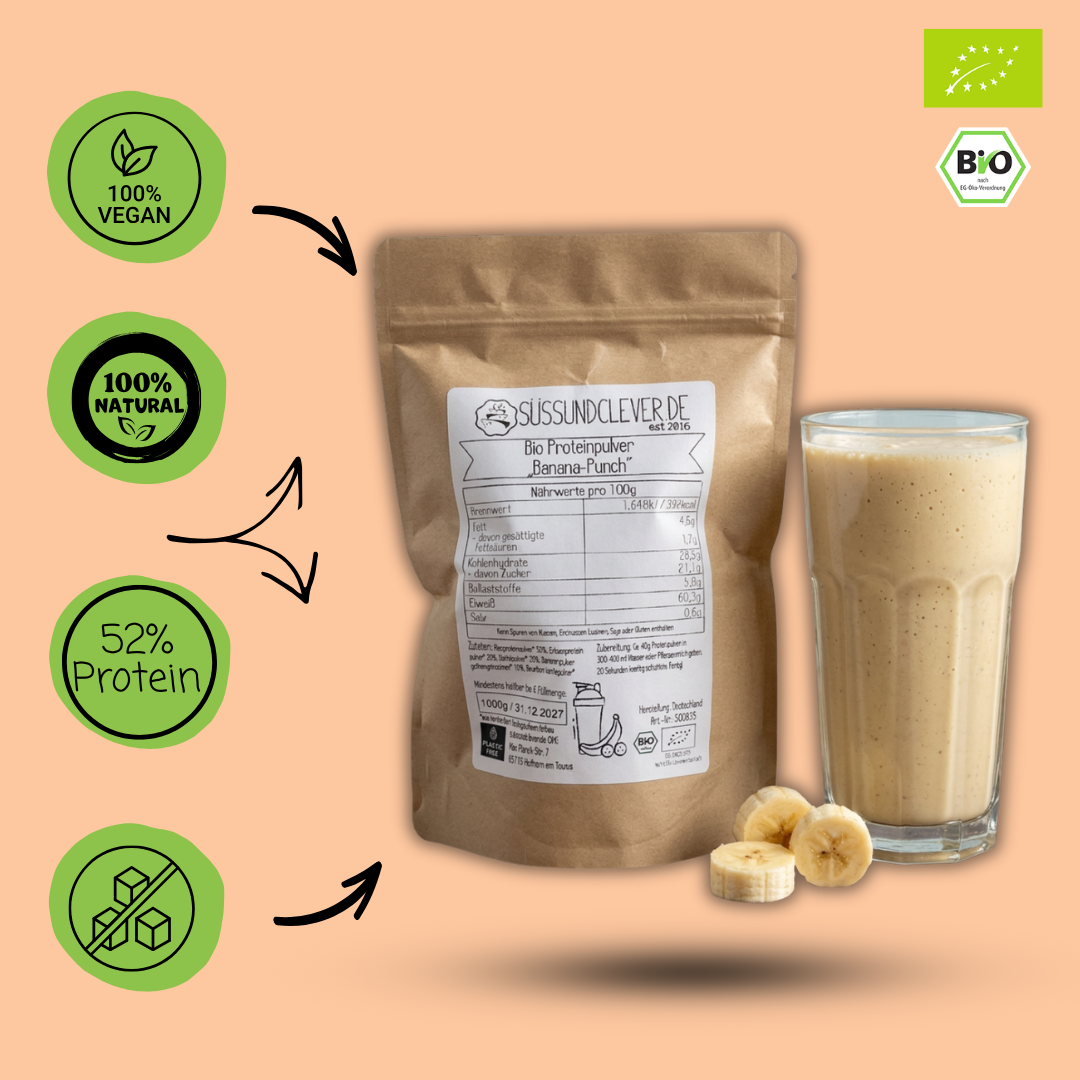 Bio Proteinpulver | "Banana-Punch" | Vegan & 52% Protein | mit Dattelsüße