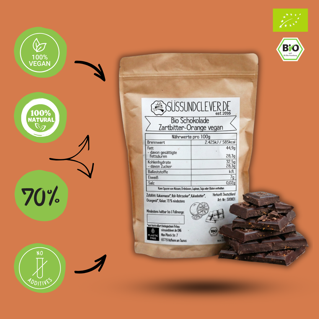 Bio Schokolade | Zartbitter-Orange | mit 70% Kakaoanteil | vegan