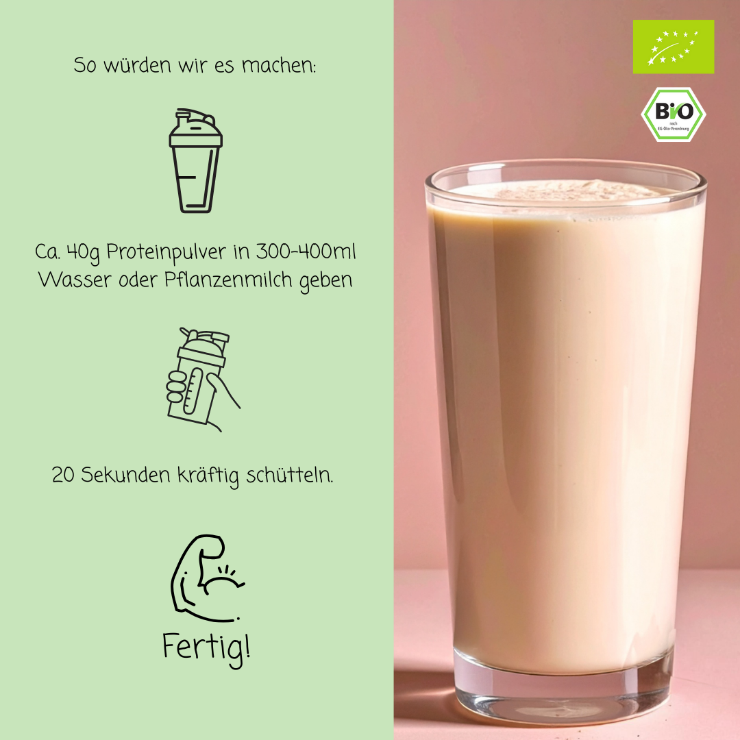Bio Proteinpulver | "Bourbon Vanille" | Vegan & 65% Protein | mit Dattelsüße
