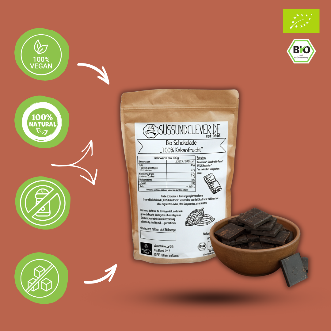 Bio Schokolade | "100% Kakaofrucht" | ohne Zuckerzusatz | vegan