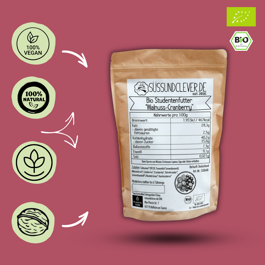 Bio Studentenfutter | "Walnuss-Cranberry" | fruchtig-knackig