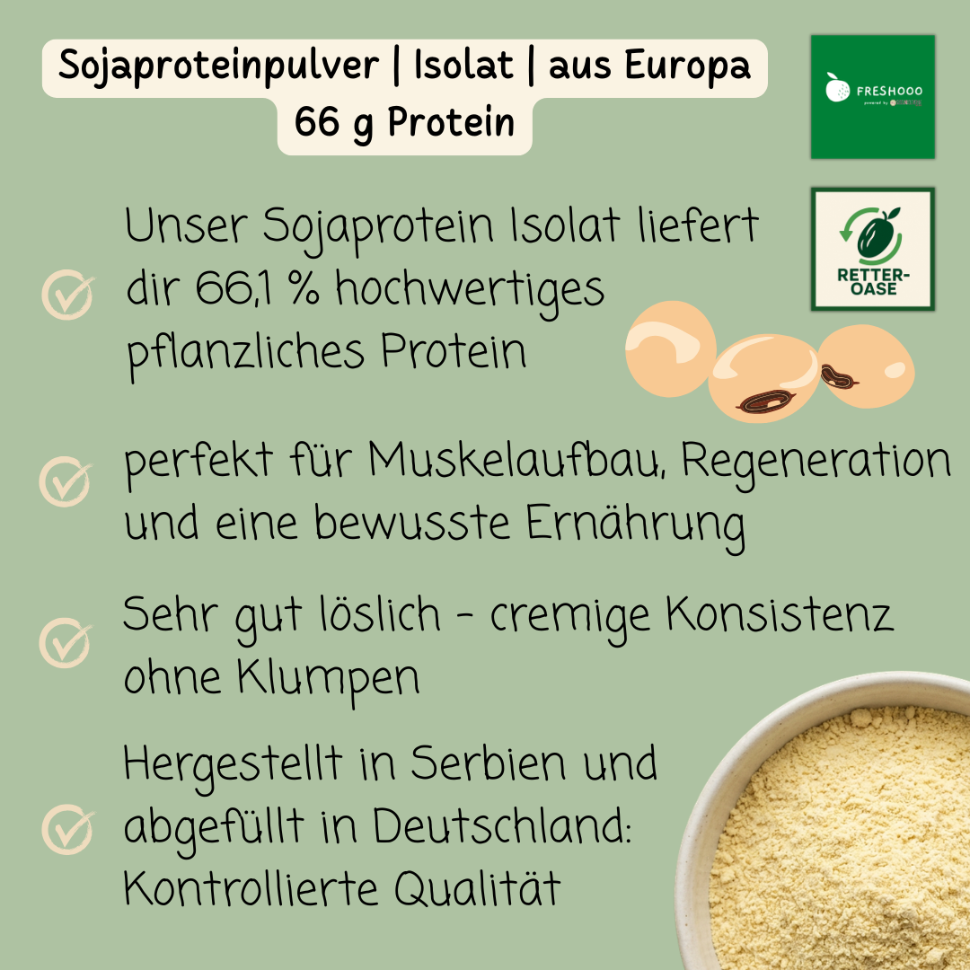 freshooo® Sojaproteinpulver | Isolat | aus Europa | 66 g Protein