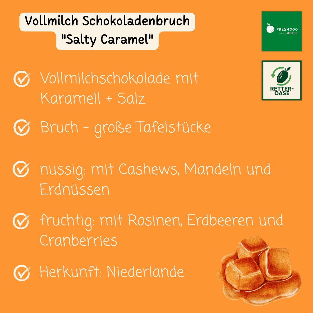 freshooo® Schokoladenbruch | "Salty Caramel" | mit Nuss-Frucht Crunch