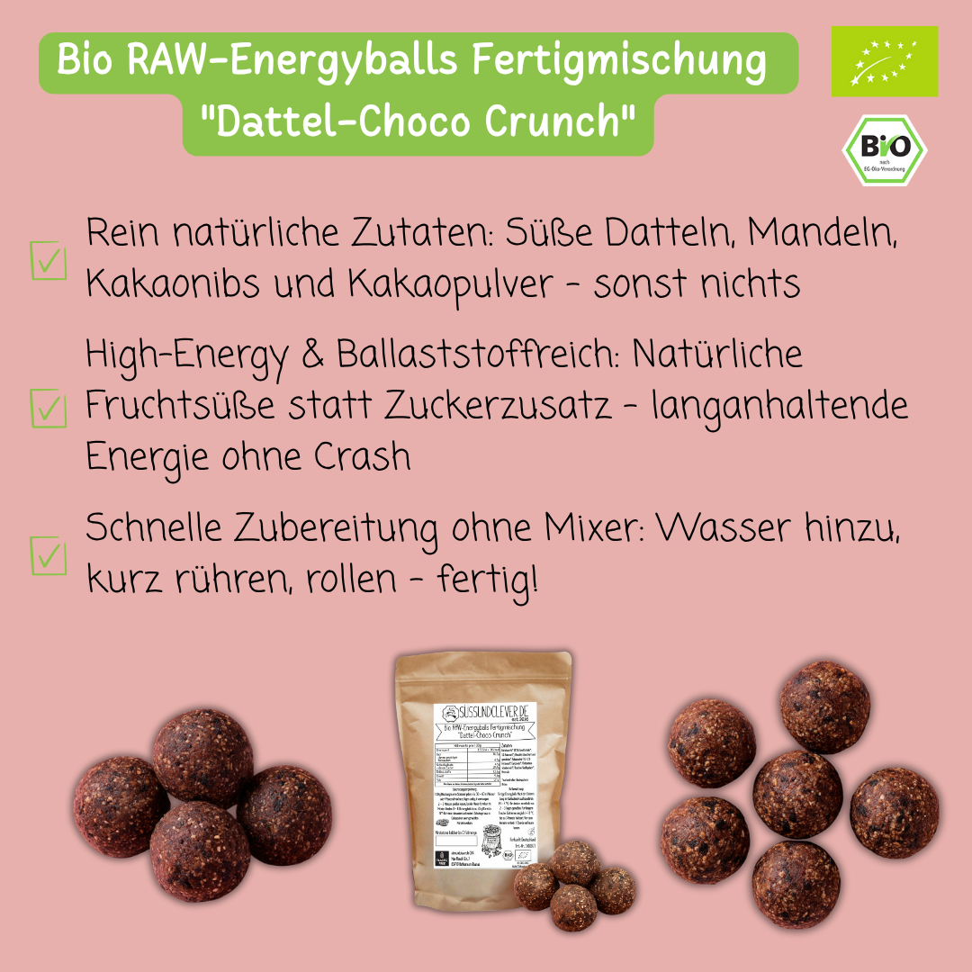Bio RAW-Energyballs Fertigmischung | "Dattel-Choco Crunch" | vegan & ohne Zuckerzusatz