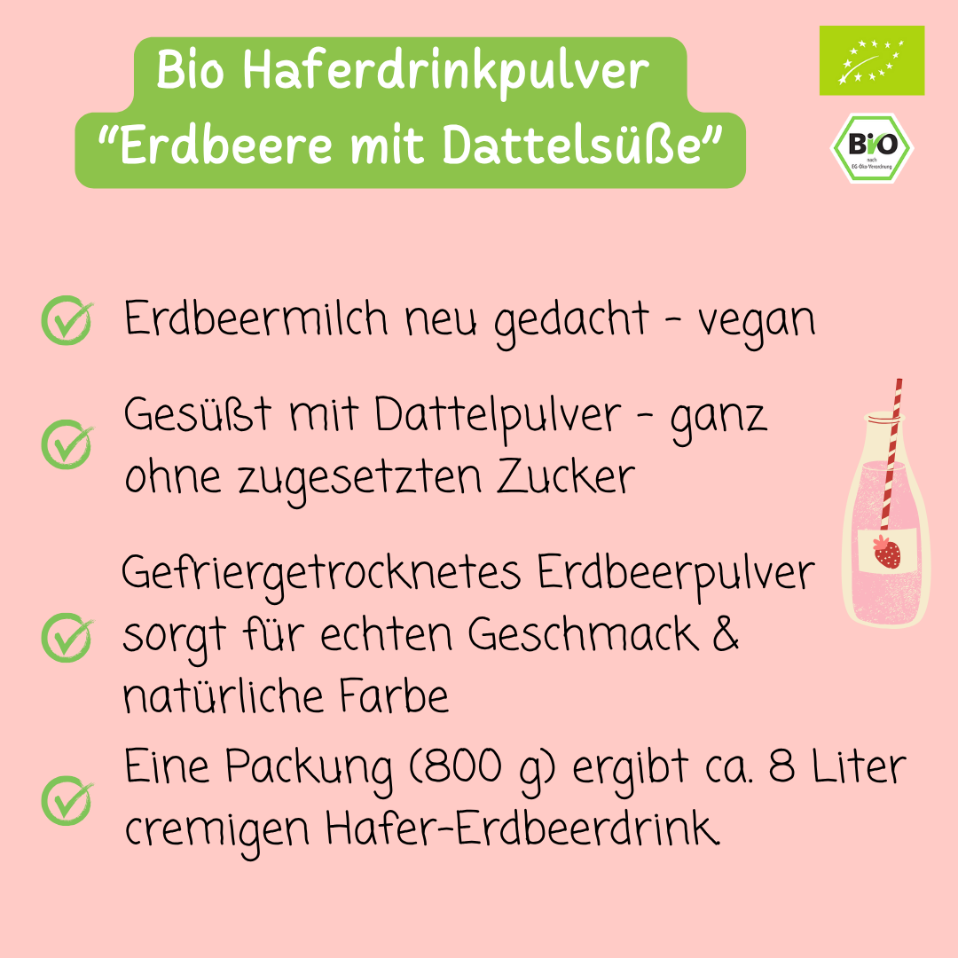 Bio Haferdrinkpulver | Erdbeere mit Dattelsüße | vegan