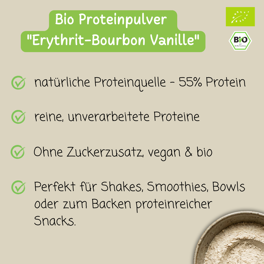 Bio Proteinpulver | "Erythrit-Bourbon Vanille" | Vegan & 55% Protein